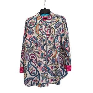 Talbots, Paisley Bright Colored Button Down Top, Sz XL